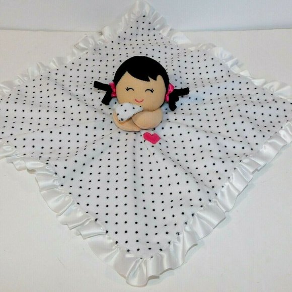 Carters White Black Polka Dot Girl Rattle Security Blanket Lovey - Picture 1 of 6